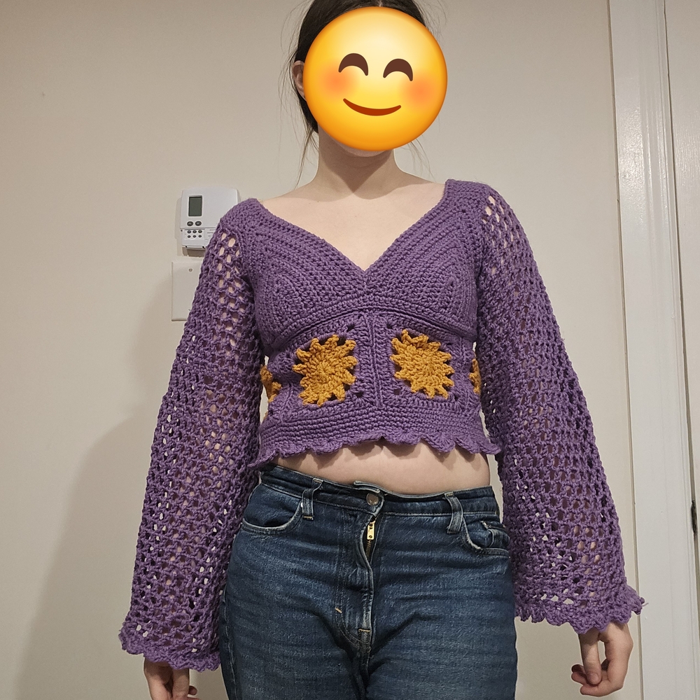 Purple Crochet Sweater with Yellow Accents